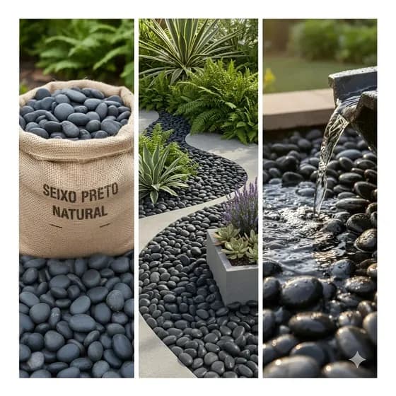 15kg Pedras Ornamentais Para Jardim Seixo Preto Natural Lago
