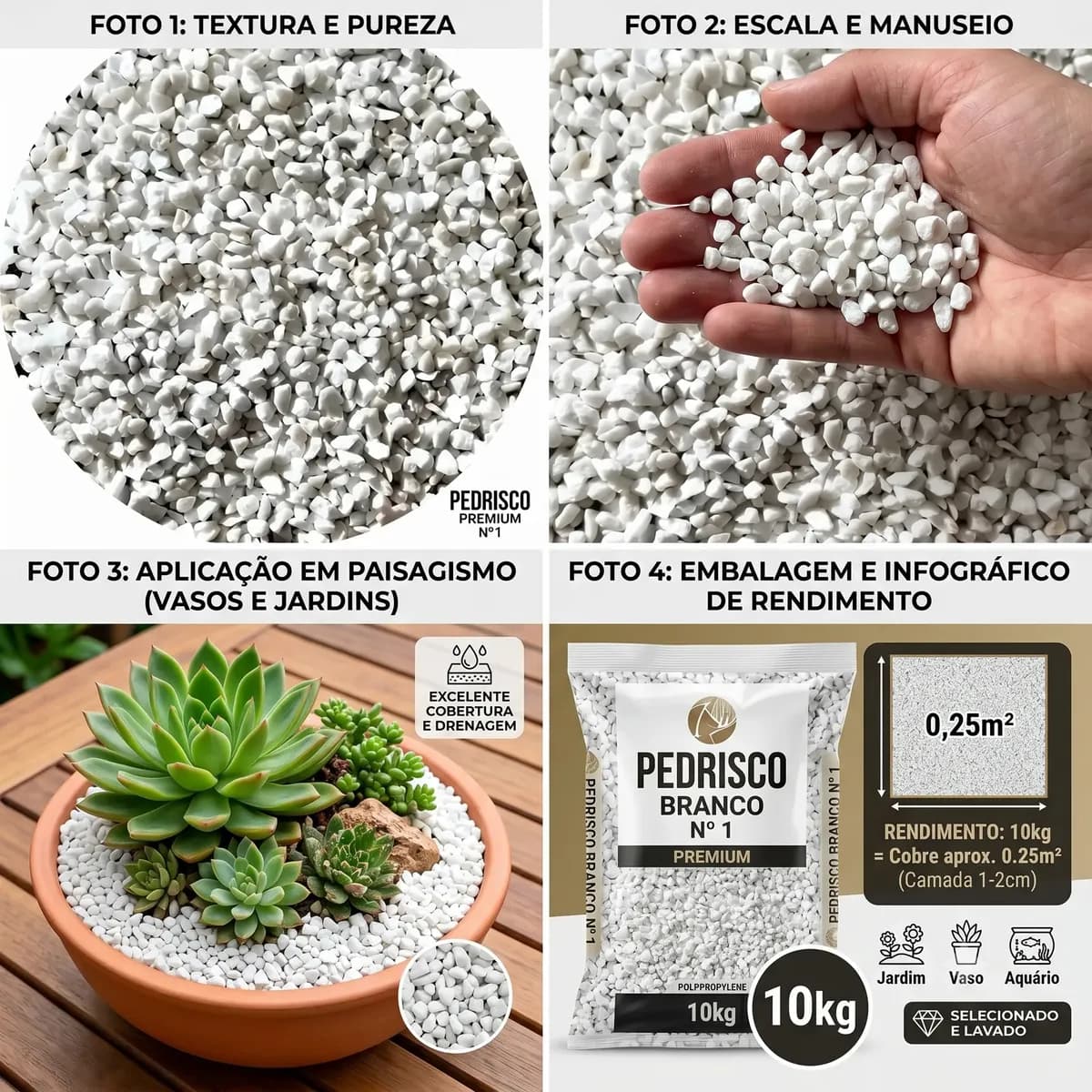10kg Pedras Ornamentais Pedrisco Branco Pedras P Jardim Nº 1 Branco 1 Mm 1.27 Cm