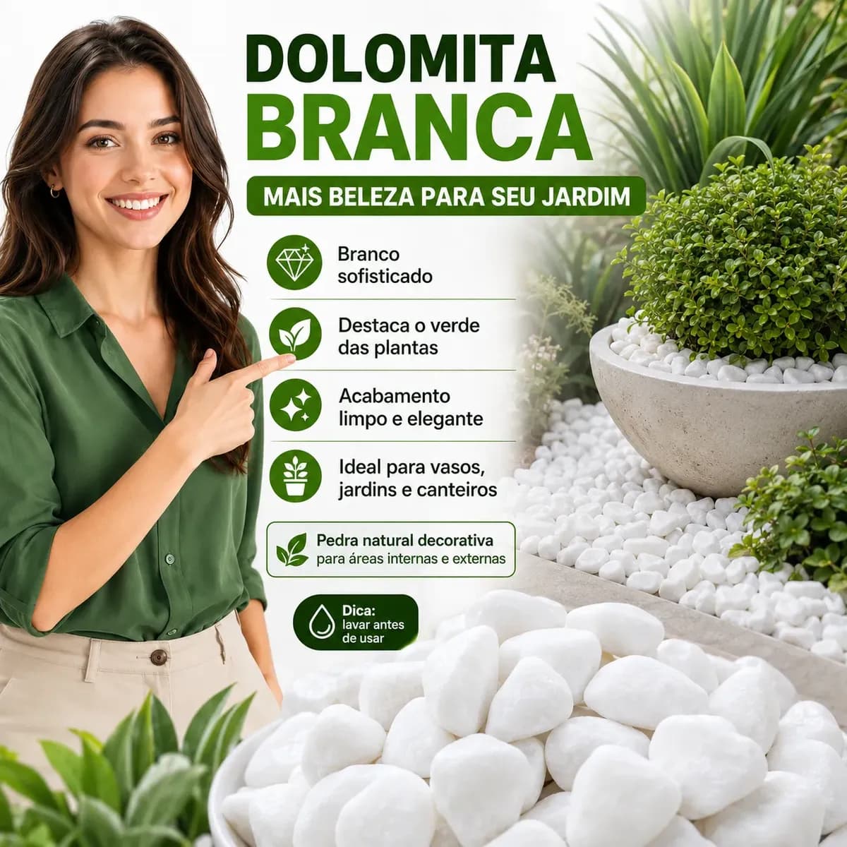 10kg Pedra Branca Dolomita Para Vasos Jardim E Paisagismo Branco 2 Cm 5 Cm