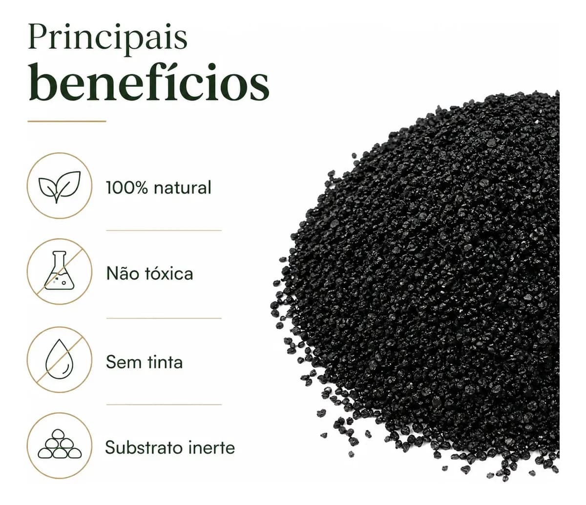 10 Kg - Substrato Areia Preta Basalto Natural Aquário N°00