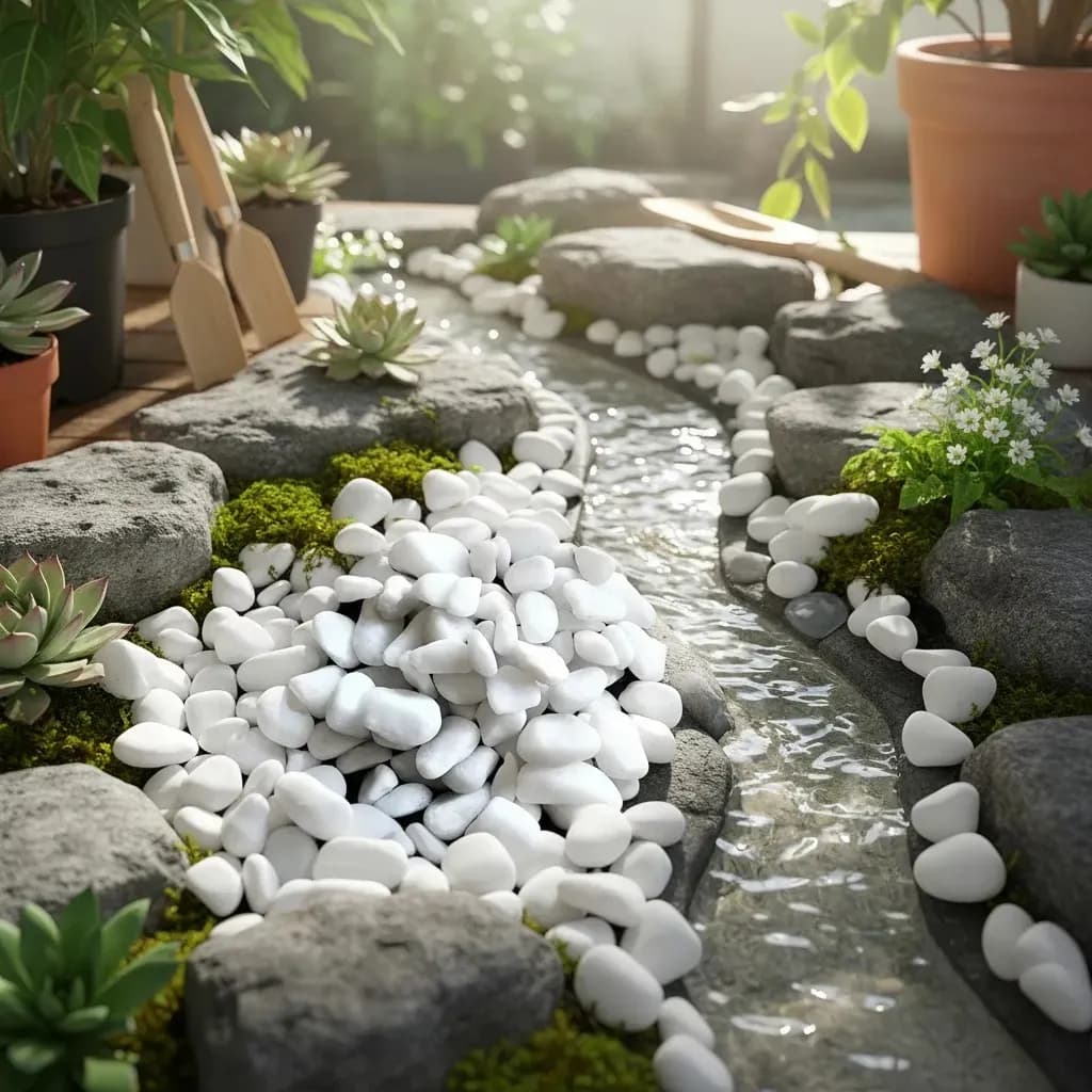 Pedra Dolomita Branca Seixo Para Jardim Vasos Paisagismo 5kg Branco 2 Cm 5 Cm